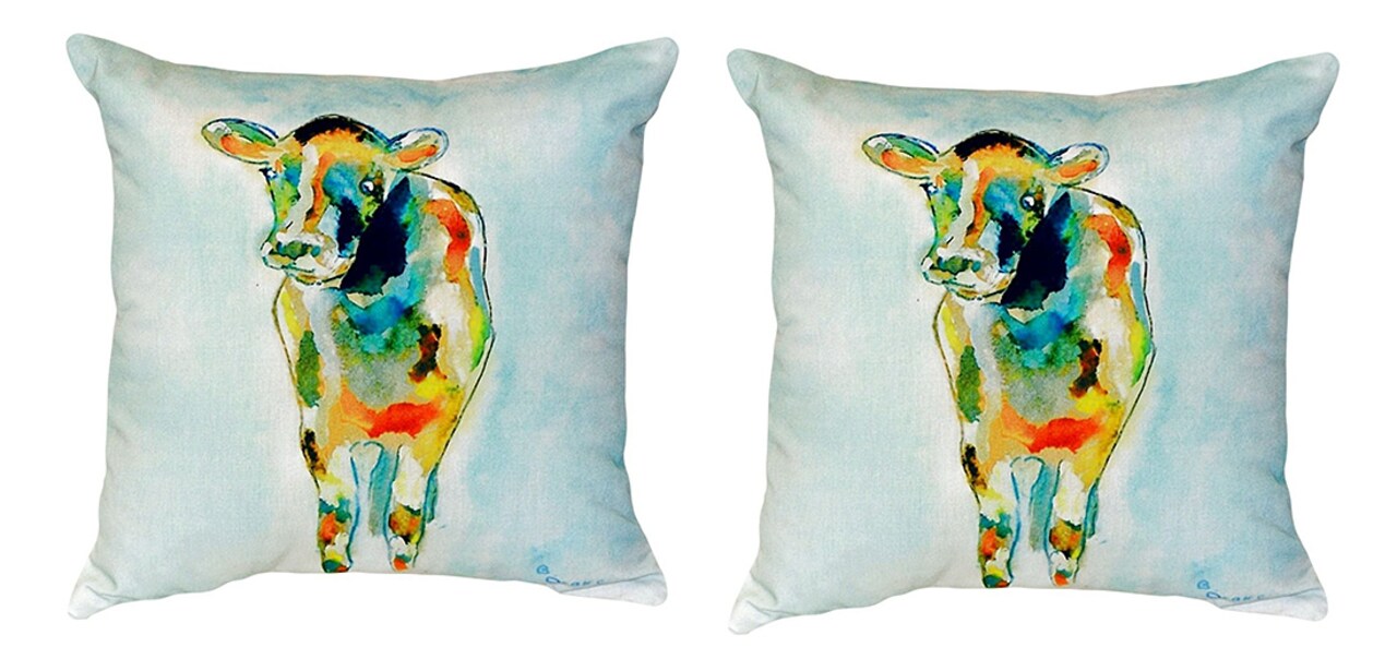 Pair of Betsy Drake Betsy’s Cow No Cord Pillows 18 Inch X 18 Inch